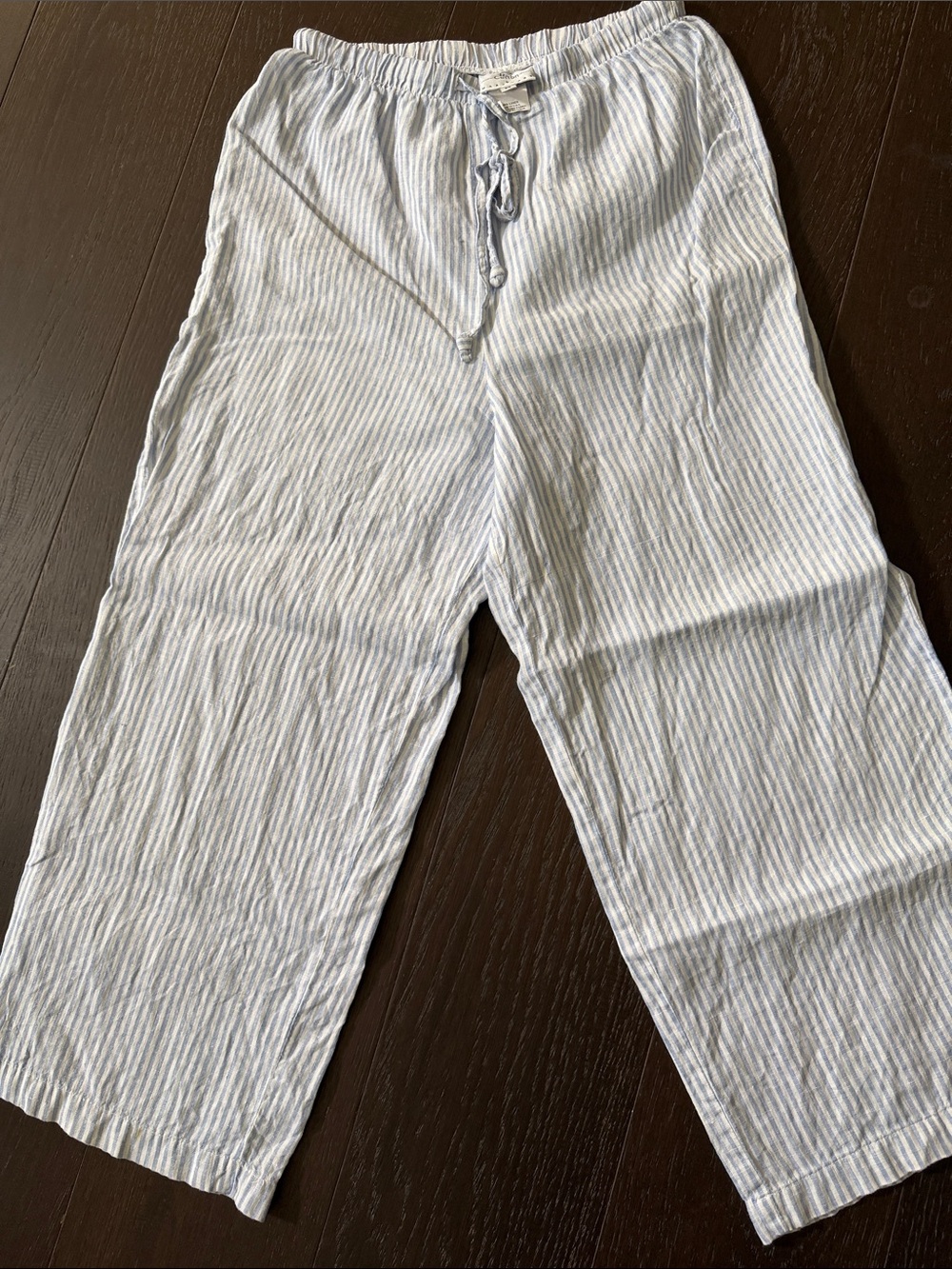 Hot Cotton Light Blue & White Striped Drawstring Lounge Pants100% linen